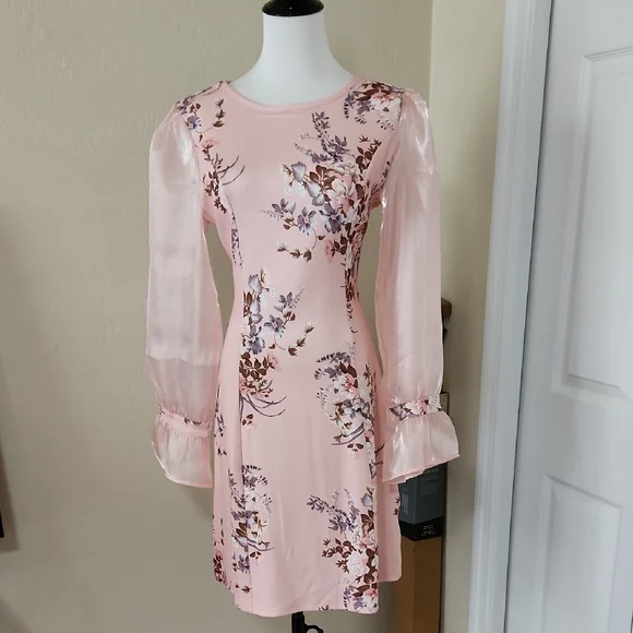 SHEIN | Dresses | Shein Pink Sheath Dress With Long Bishop Sleeves For  Cocktail | Poshmark